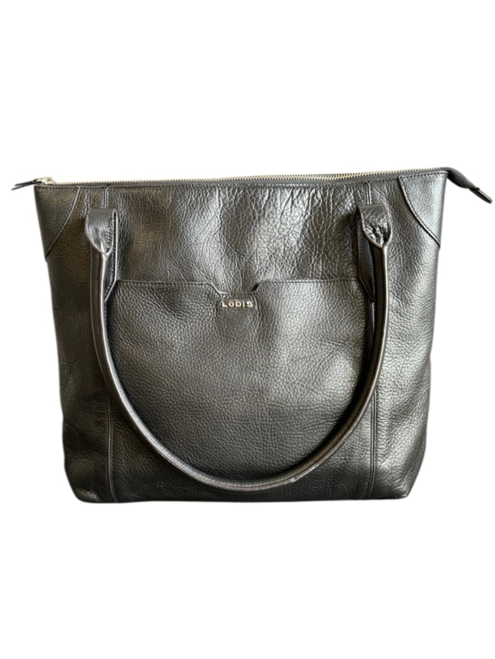 LODIS Black Leather Shoulder Tote Bag Work Laptop Travel Purse
